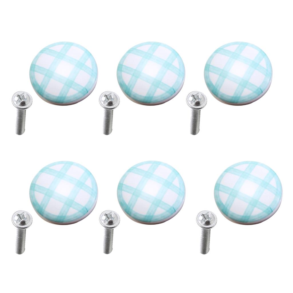 6Pieces Lattice Ceramic Cabinet Drawer Knob Porcelain Wardrobe Handles Green