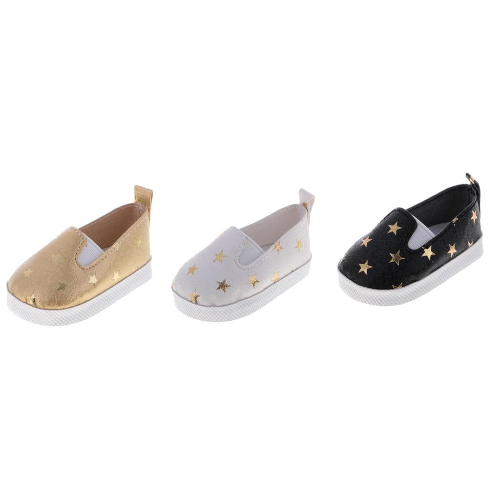3 Pairs Casual Star Printed Slip-on Shoes for 18'' Dolls