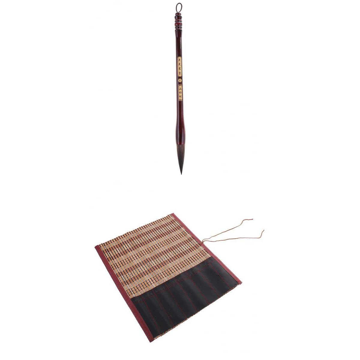 Chinese Calligraphy Large Wolf Hair Brush+Bamboo Roll Bag/ Hanger/Case Pouch