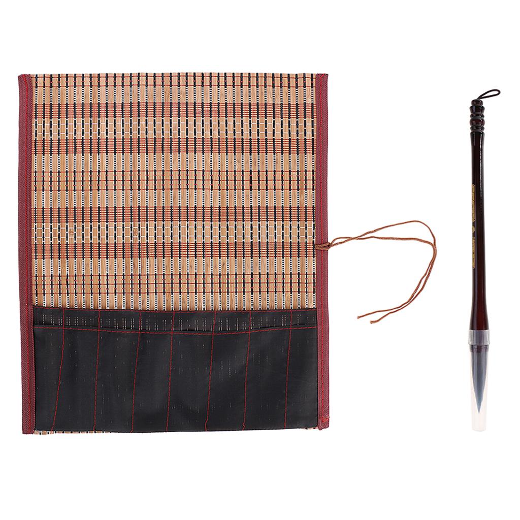 Chinese Calligraphy Large Wolf Hair Brush+Bamboo Roll Bag/ Hanger/Case Pouch