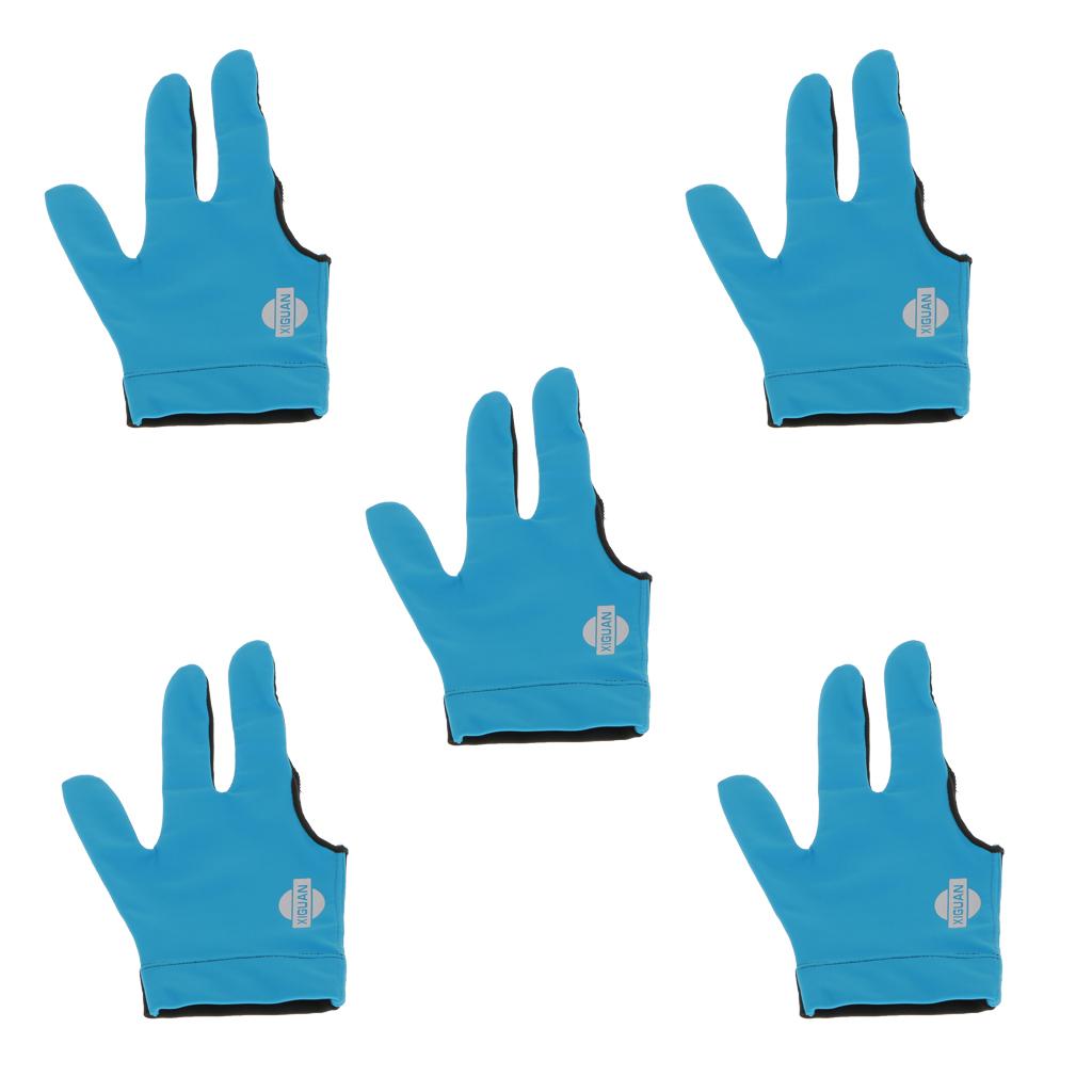 5 Pieces Elastic 3 Finger Right Hand Snooker Billiards Pool Cue Glove Blue