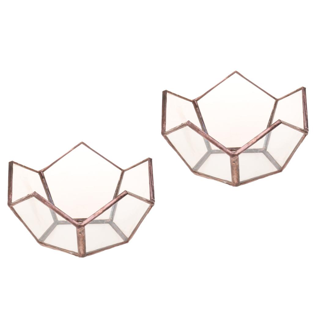 2x Open Copper Glass Geometric Terrarium Tabletop Succulent Plants Container