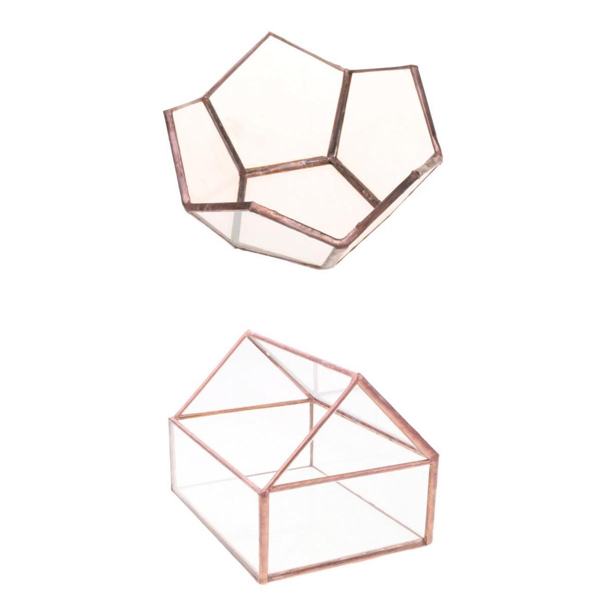 2xBronze Glass Open Geometric Terrarium Container Succulent Planter Tabletop
