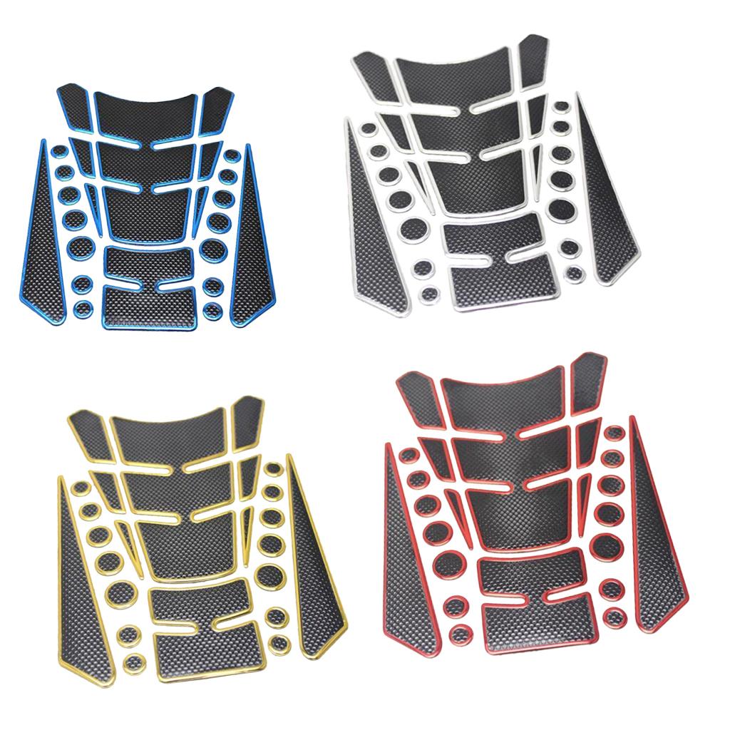 4 Piece Motorcycle 3D Gas Tank Protector Pad Fish Sticker Silver/Red