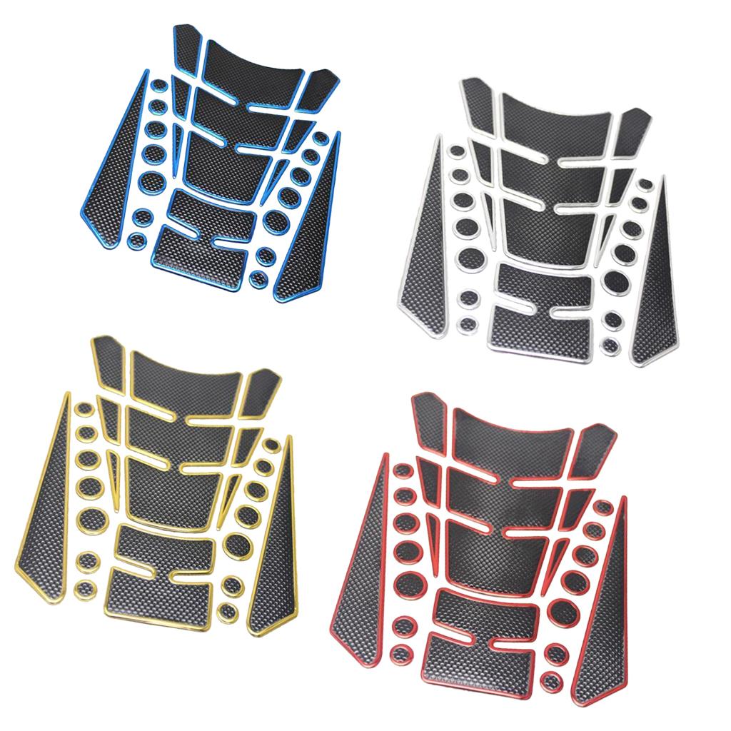 4 Piece Motorcycle 3D Gas Tank Protector Pad Fish Sticker Silver/Red
