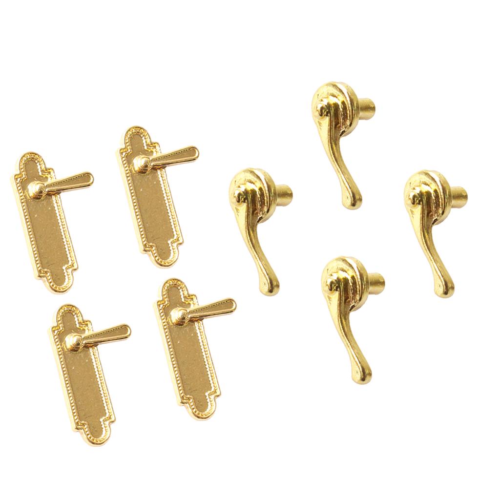8 Pieces Dollhouse Miniatures Door Pull Handles Locks 1/12 Dolls House Accs