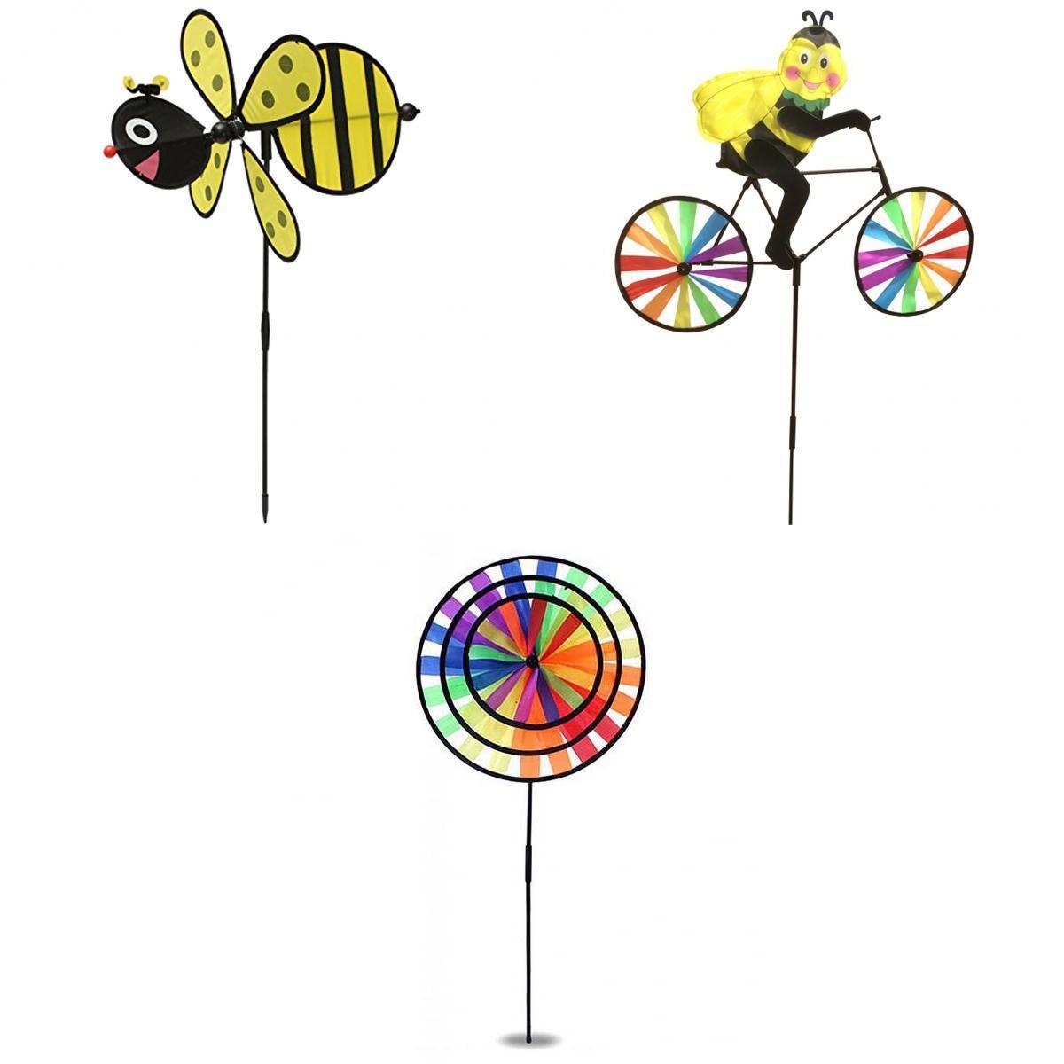 3 Pieces Rainbow 3D Windmill Wind Rotator Whirligig Wheel Yard Garden Decor