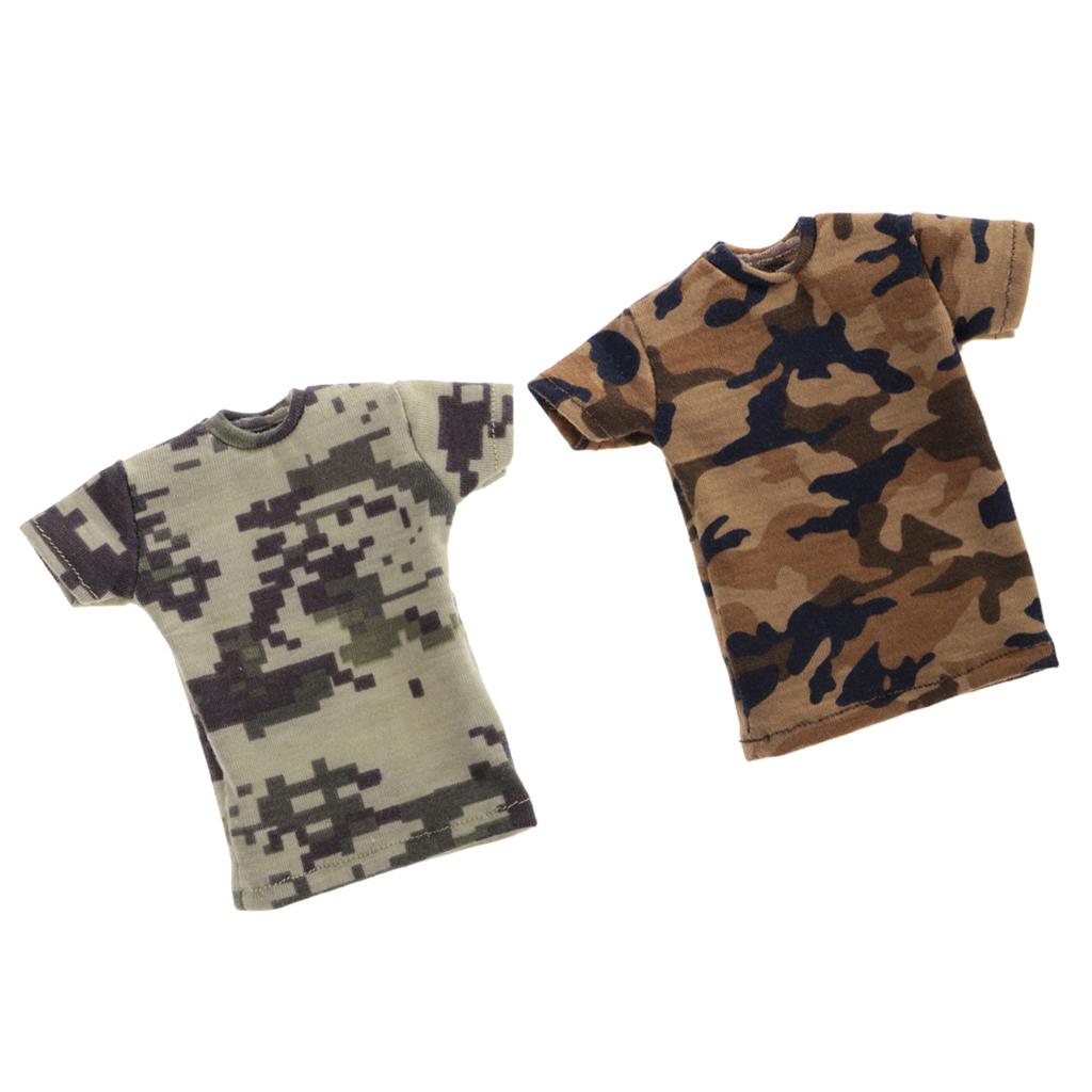 2 Pieces 1/6 Short Sleeve T-shirt Camo Top for 12'' Male Action Figure Body