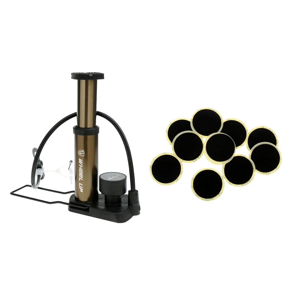 10pcs Rubber Puncture Patch Repair Kit and Bike Foot Activated Floor Pump