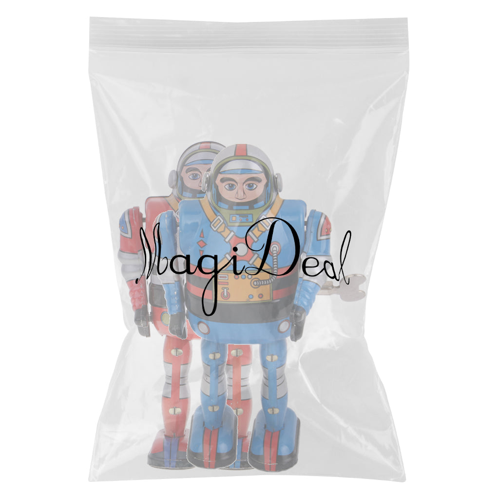 2 Pieces Retro Wind Up Clockwork Mechanical Walking Tin Astronaut Robot