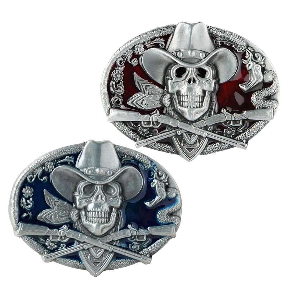 2 Piece Gothic Skeleton Halloween Hip Hop Cowboy Biker Men Belt Buckle
