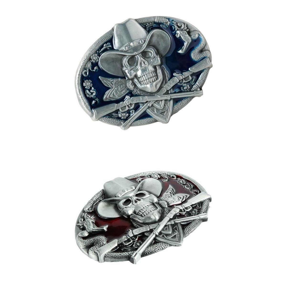 2 Piece Gothic Skeleton Halloween Hip Hop Cowboy Biker Men Belt Buckle