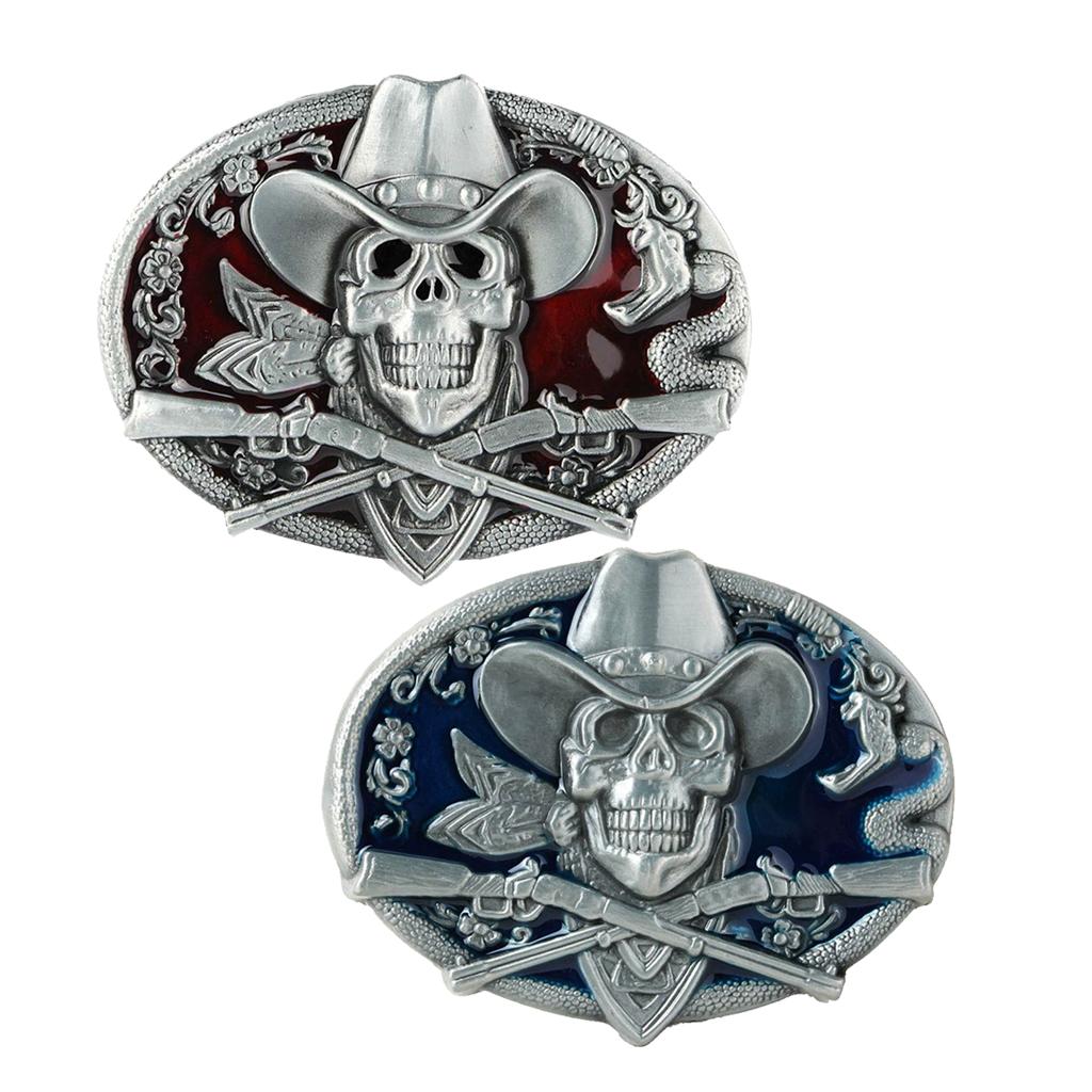 2 Piece Gothic Skeleton Halloween Hip Hop Cowboy Biker Men Belt Buckle