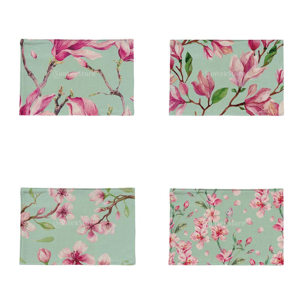 4Pieces Cotton Linen Floral Heat Insulated Placemats Dining Table Place Mats