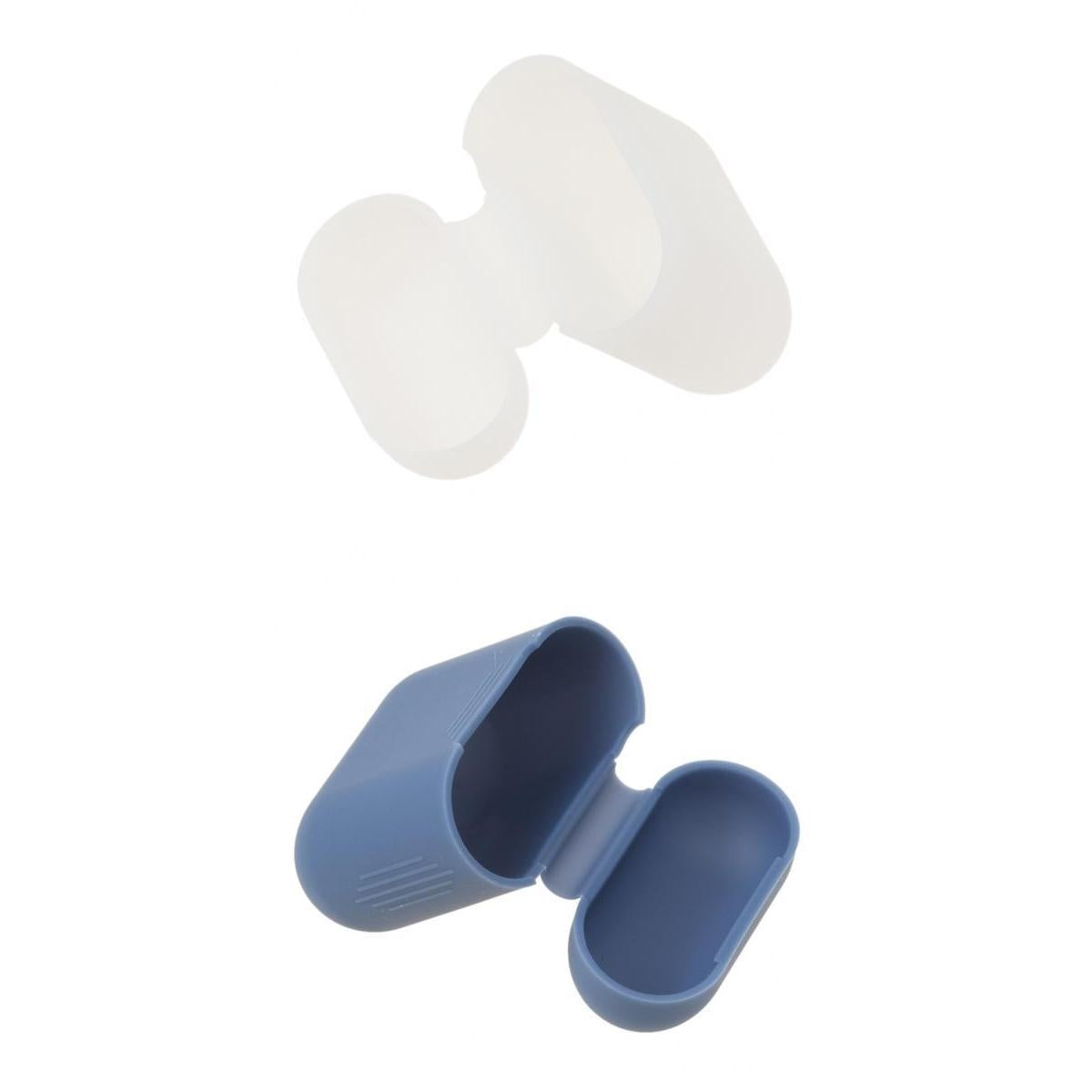 Clear+Blue Silicone Case Cover Skin Pouch for AirPods Earphones Charging Box
