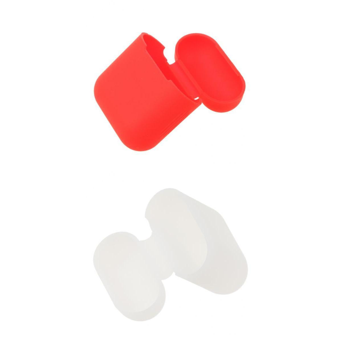 Clear+Red Silicone Case Cover Pouch for AirPods Earphones Charging Box