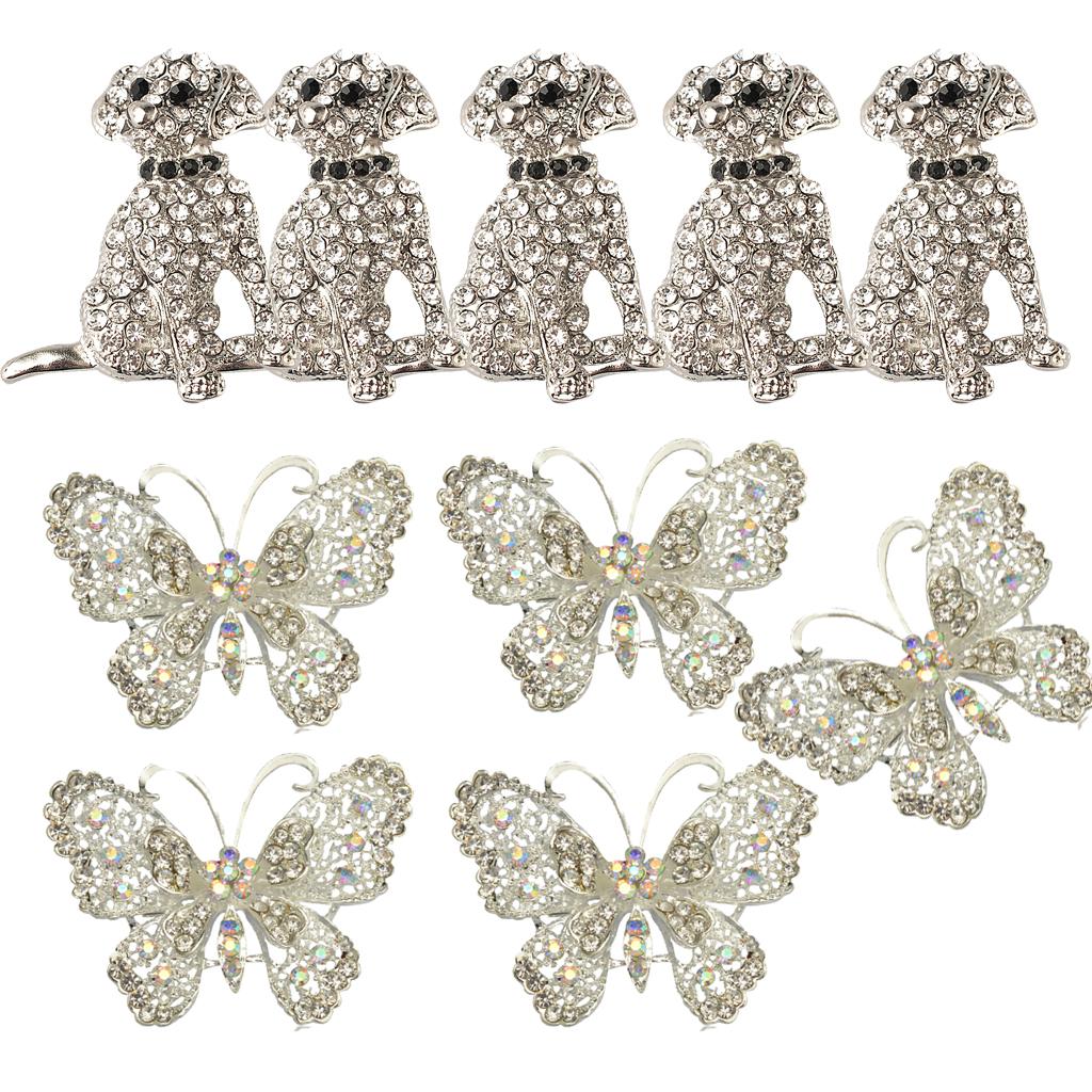 10 Pieces Vintage Animal Dog Brooch Crystal Butterfly Brooch Wedding Jewelry