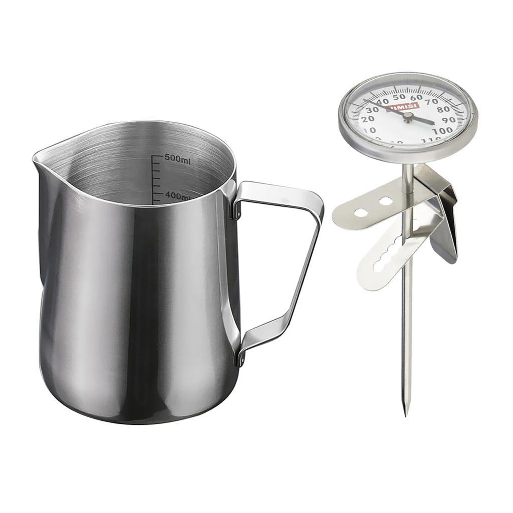 600ml Stainless Steel Coffee Frothing Milk Tea Latte Jug Scale + Thermometer