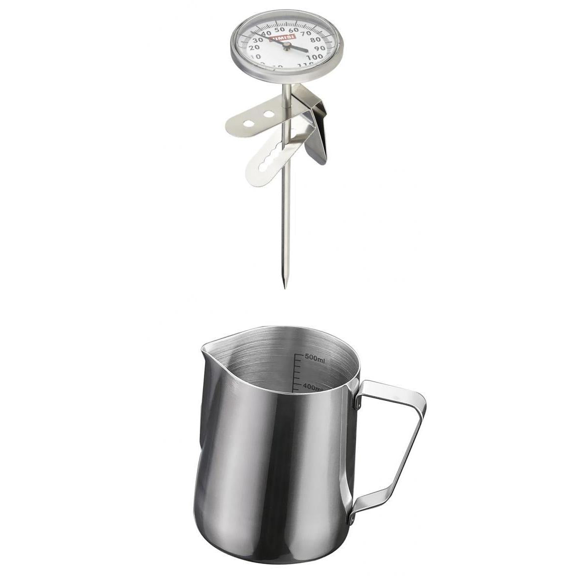 600ml Stainless Steel Coffee Frothing Milk Tea Latte Jug Scale + Thermometer