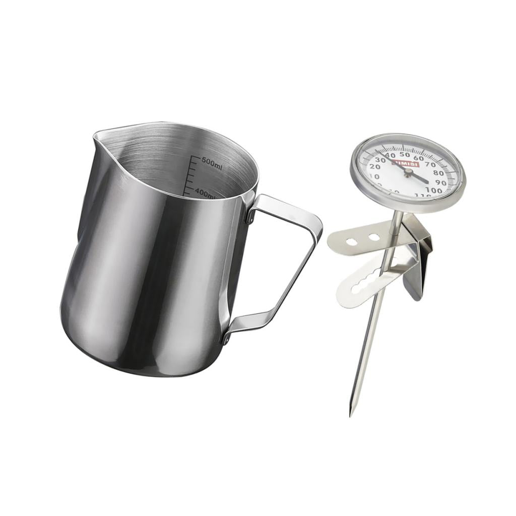 600ml Stainless Steel Coffee Frothing Milk Tea Latte Jug Scale + Thermometer