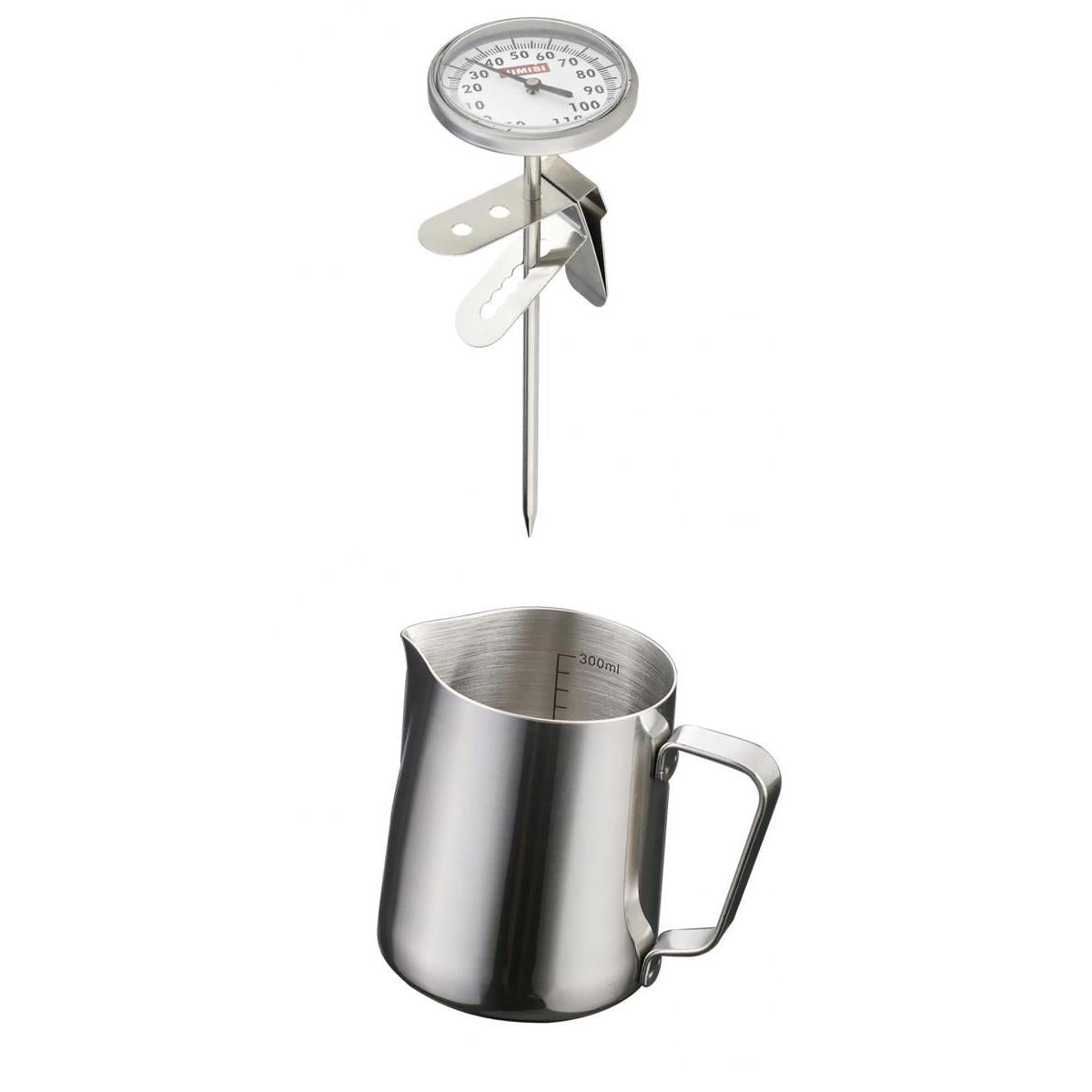 350ml Stainless Steel Coffee Frothing Milk Tea Latte Jug Scale + Thermometer