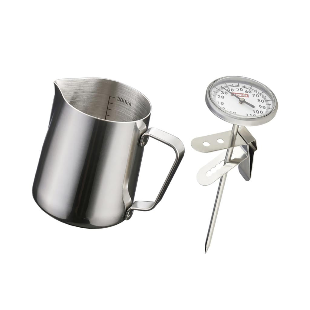 350ml Stainless Steel Coffee Frothing Milk Tea Latte Jug Scale + Thermometer