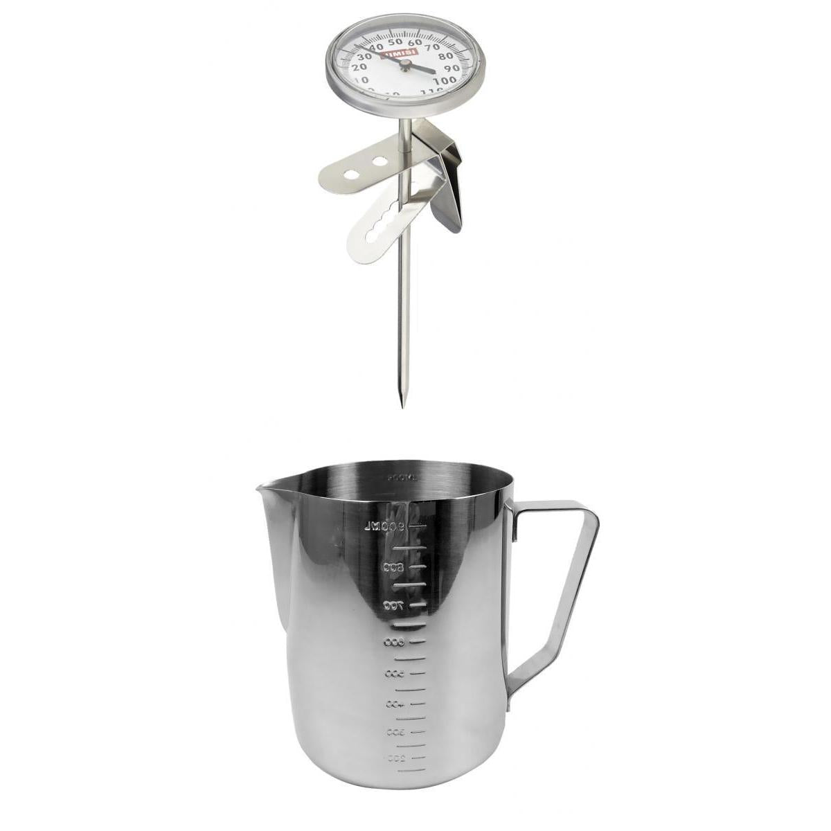 900ml Stainless Steel Coffee Frothing Milk Tea Latte Jug Scale + Thermometer