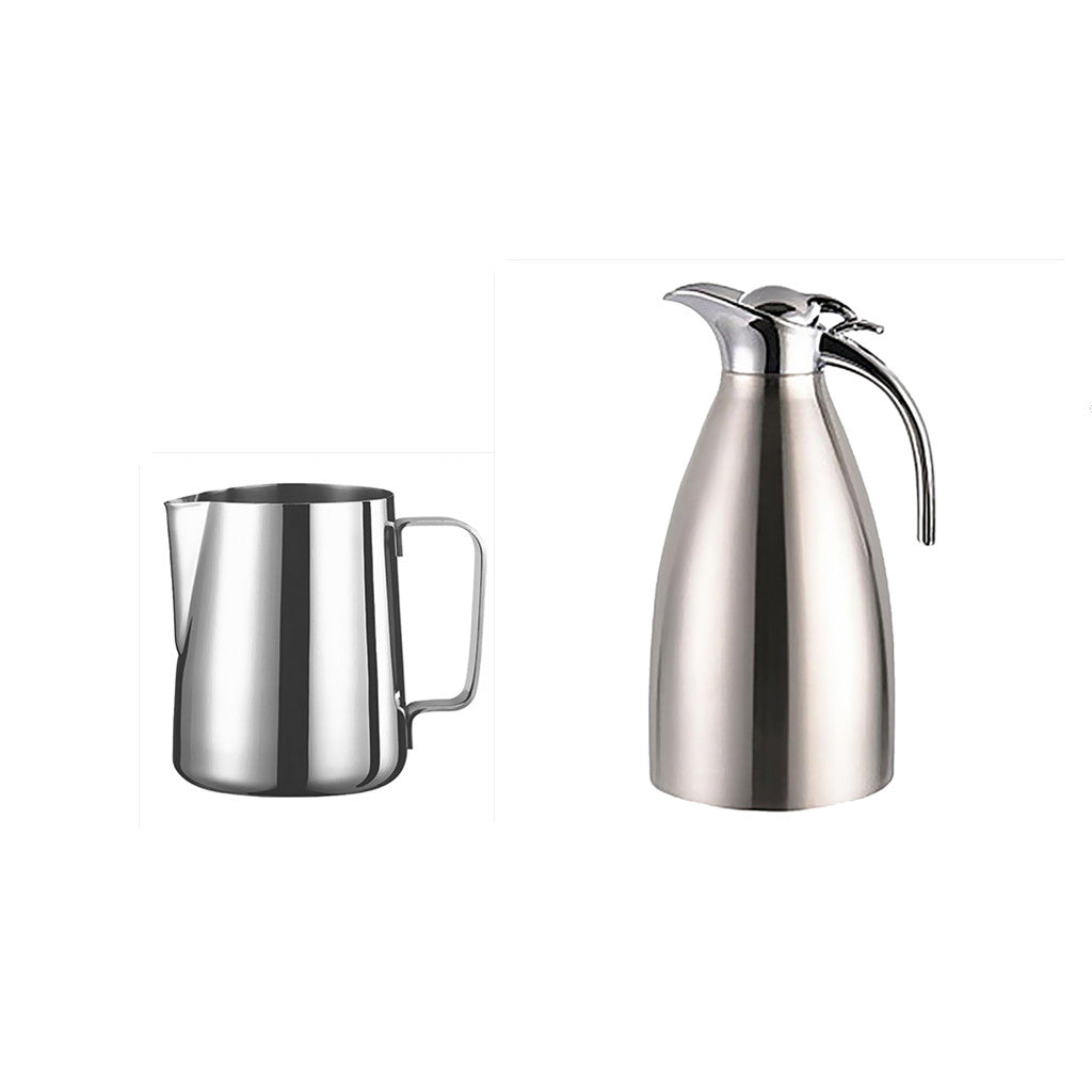 2L Insulation Thermal Coffee Carafe Water Pot + Milk Frothing Pitcher Jug 1L