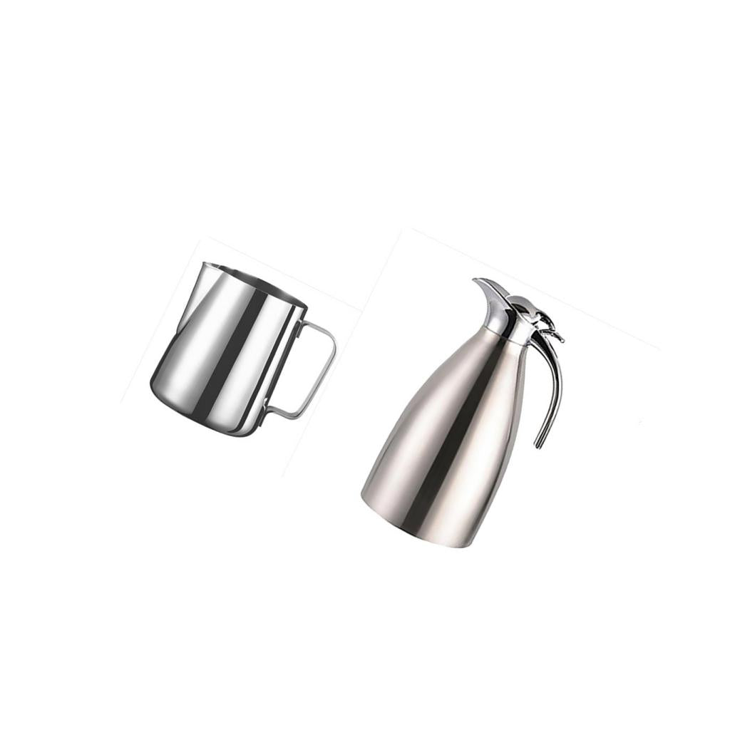 2L Insulation Thermal Coffee Carafe Water Pot + Milk Frothing Pitcher Jug 1L