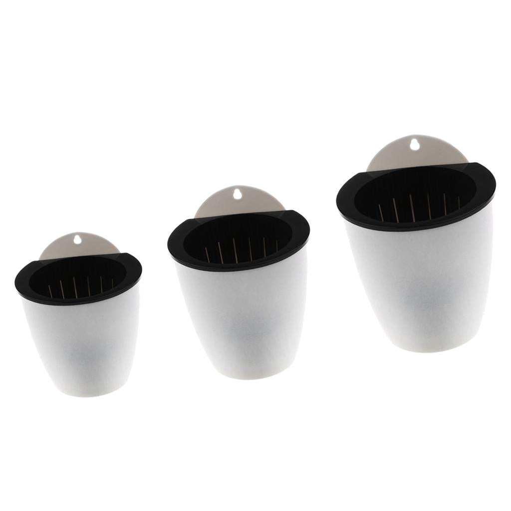 3 Sizes Garden Self-watering Plant Flower Pot Wall Hanging Planter White