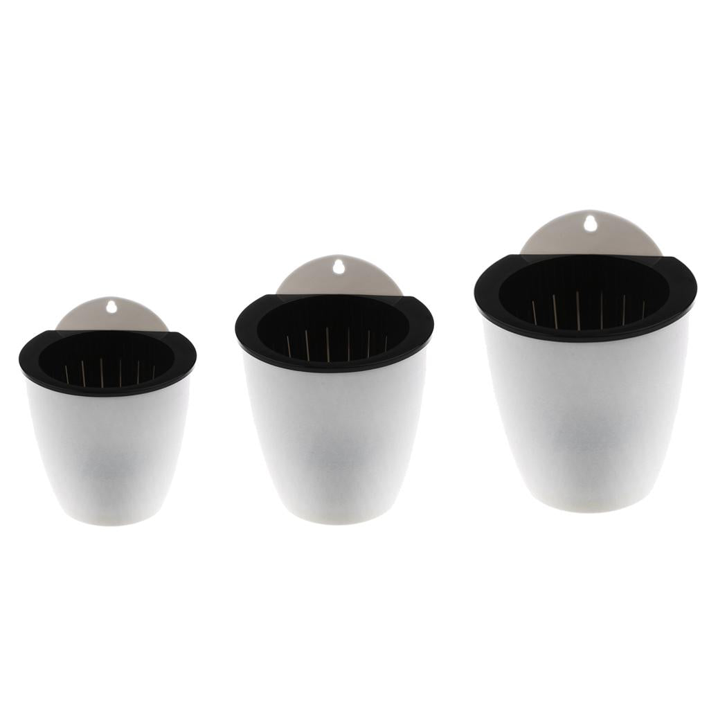 3 Sizes Garden Self-watering Plant Flower Pot Wall Hanging Planter White