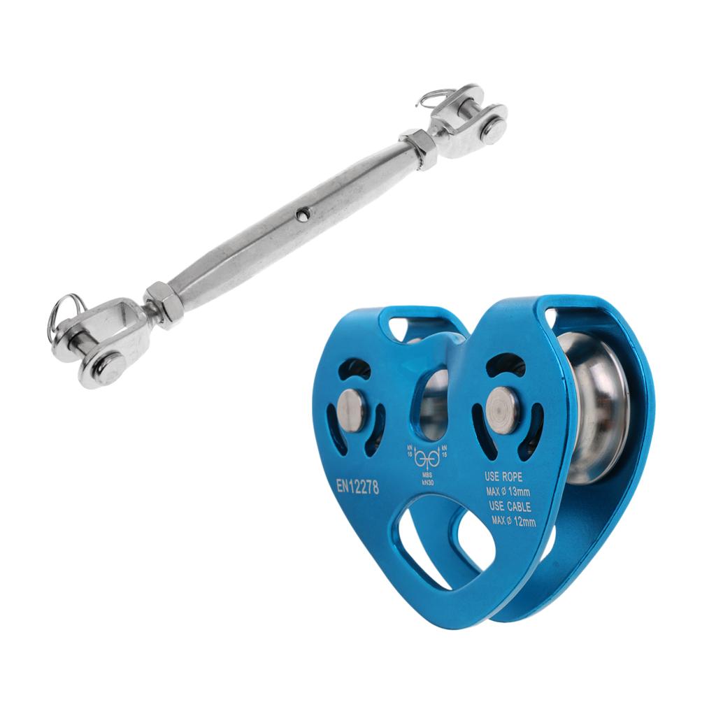 30KN Zip Line Cable Trolley Climbing Fast Speed Dual Pulley + Rigging Screw