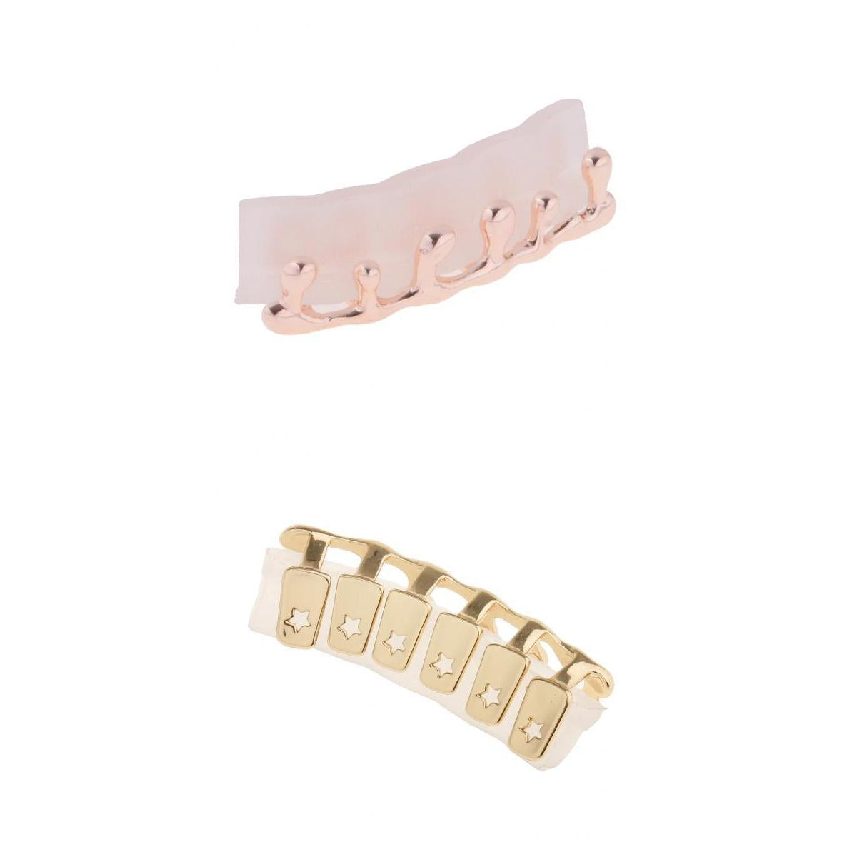 2 Pieces 18K Gold Plated Hip Hop Drip Teeth Caps Lower Bottom Set Cosplay