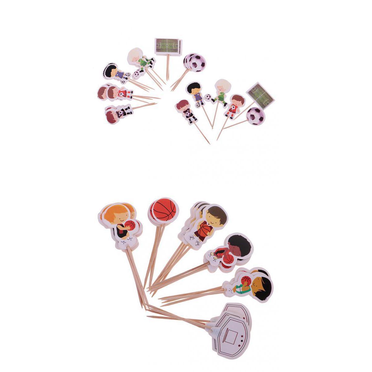 48pcs/Set Football Basketball Cupcake Picks Cake Toppers Party Decoration