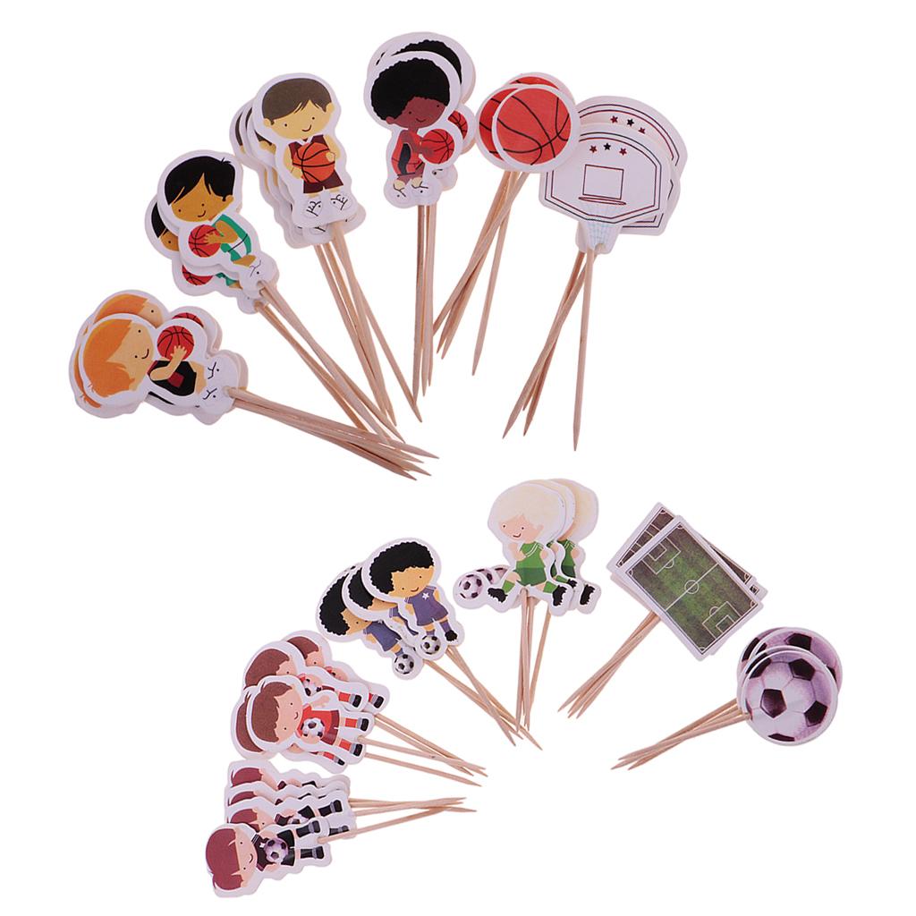 48pcs/Set Football Basketball Cupcake Picks Cake Toppers Party Decoration