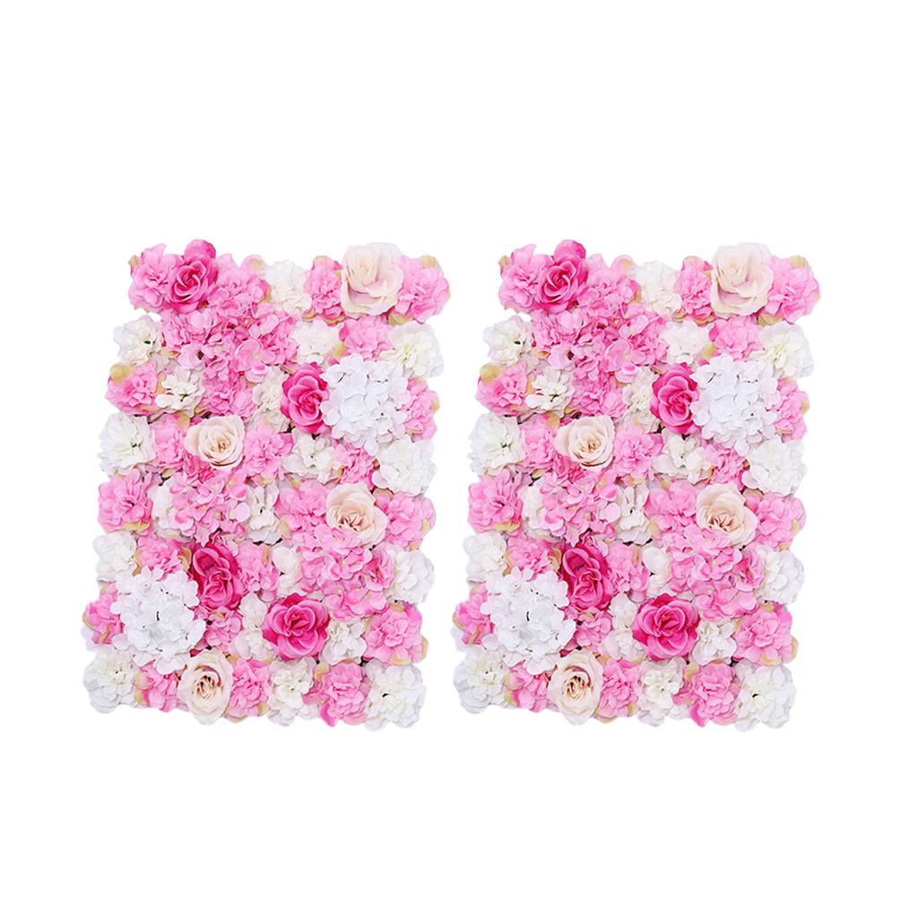 2Pcs Artificial Flower Wall Wedding Venue Flower Pillar Road Decor Hot Pink