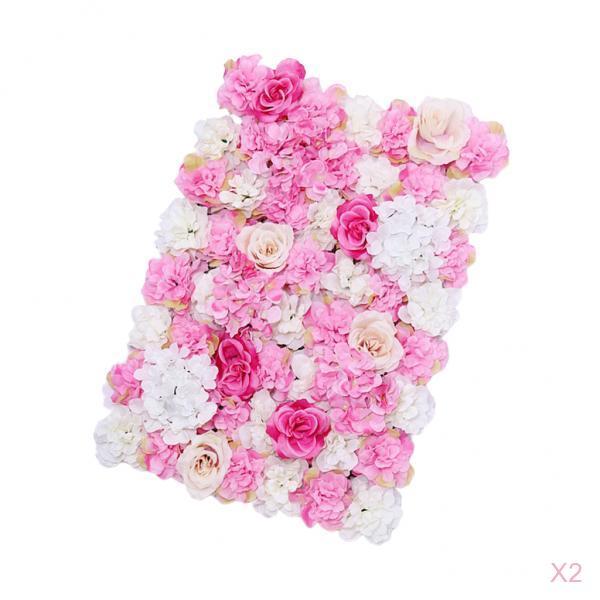 2Pcs Artificial Flower Wall Wedding Venue Flower Pillar Road Decor Hot Pink