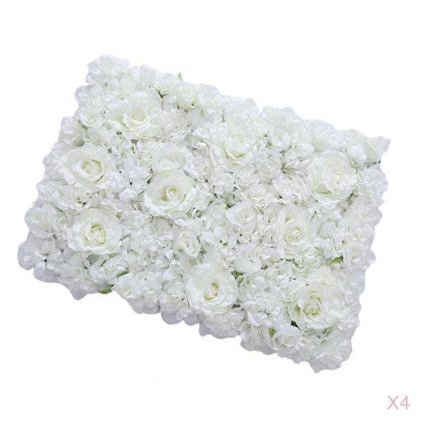 4Pieces Artificial Flower Wall Wedding Venue Flower Pillar Road Decor White