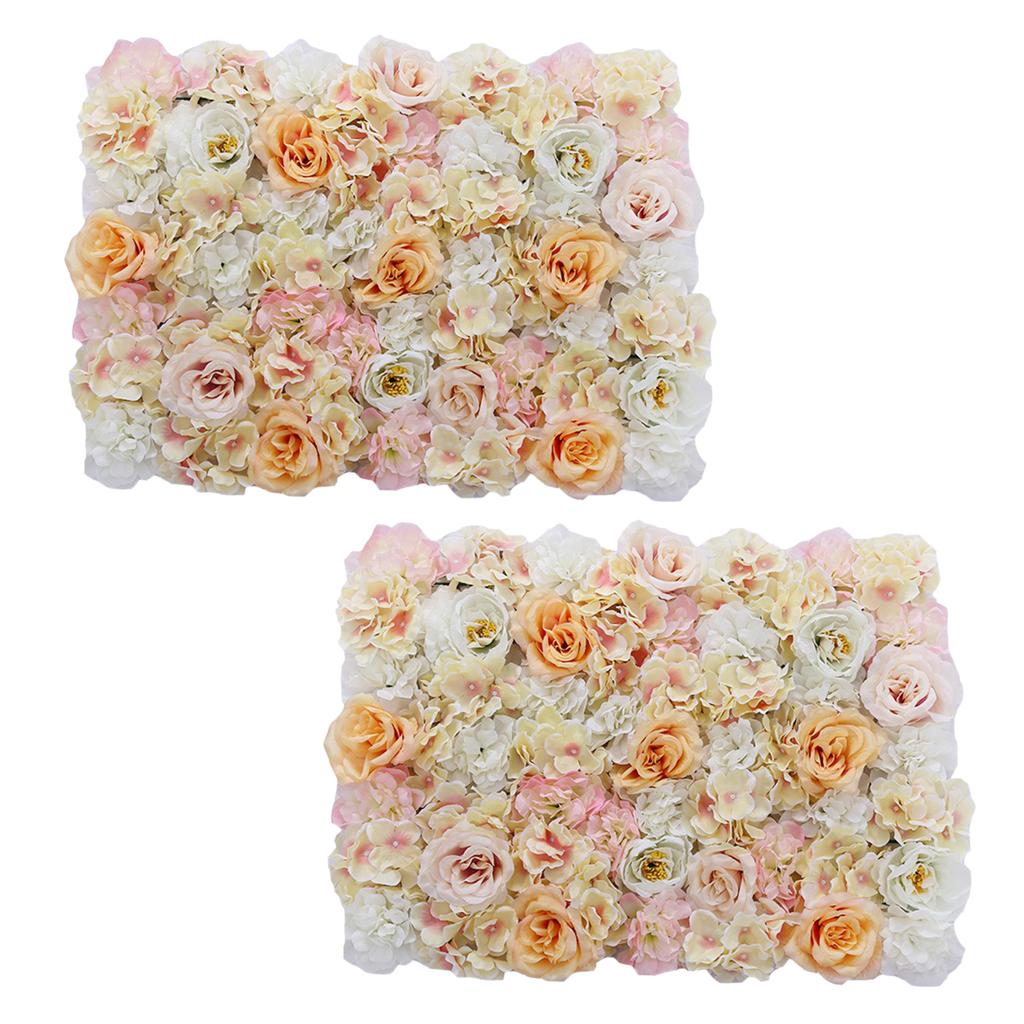 2Pieces Artificial Flower Wall Wedding Venue Flower Pillar Decor Champagne