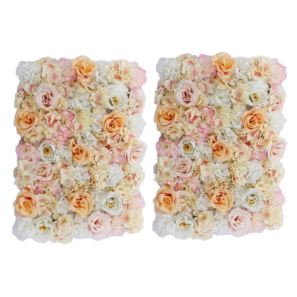 2Pieces Artificial Flower Wall Wedding Venue Flower Pillar Decor Champagne