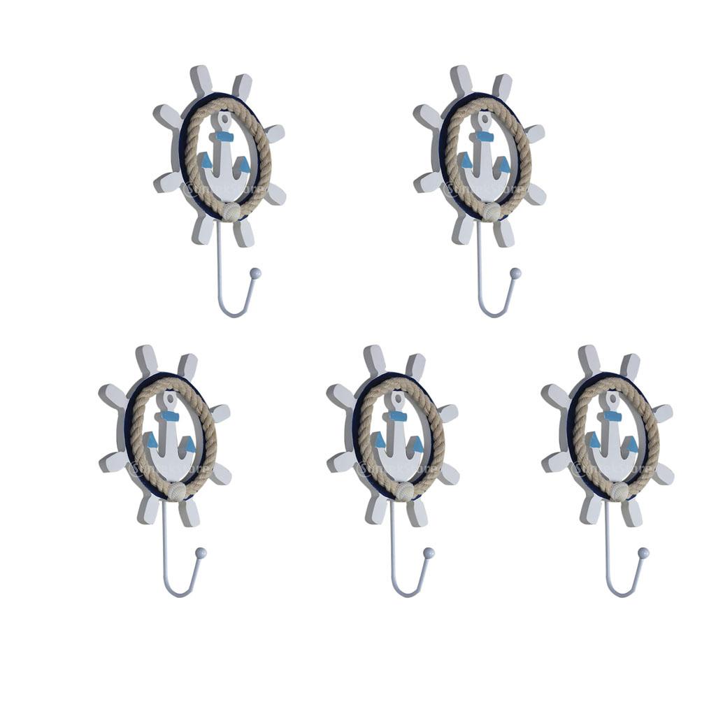 5Pieces Mediterranean Style Coat Hooks Wall Hanger Towel Hat Hooks Anchor