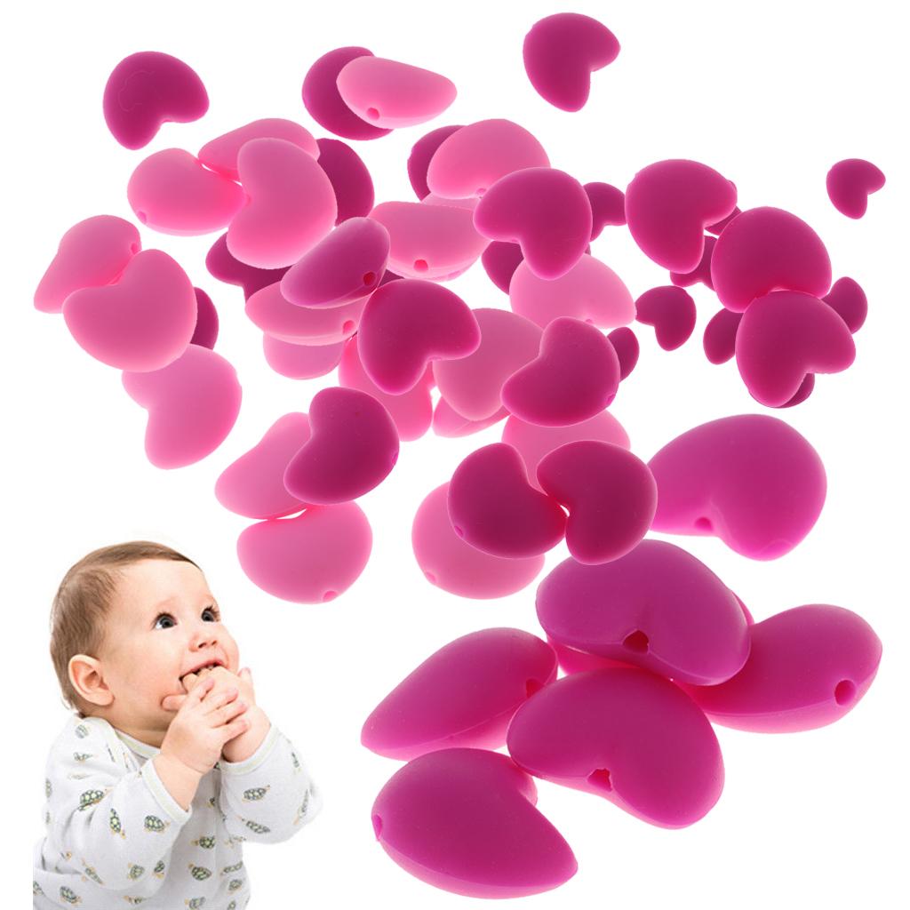 200pcs Baby Teether Silicon Teething Chew Jewelry DIY Necklace Pink & Red