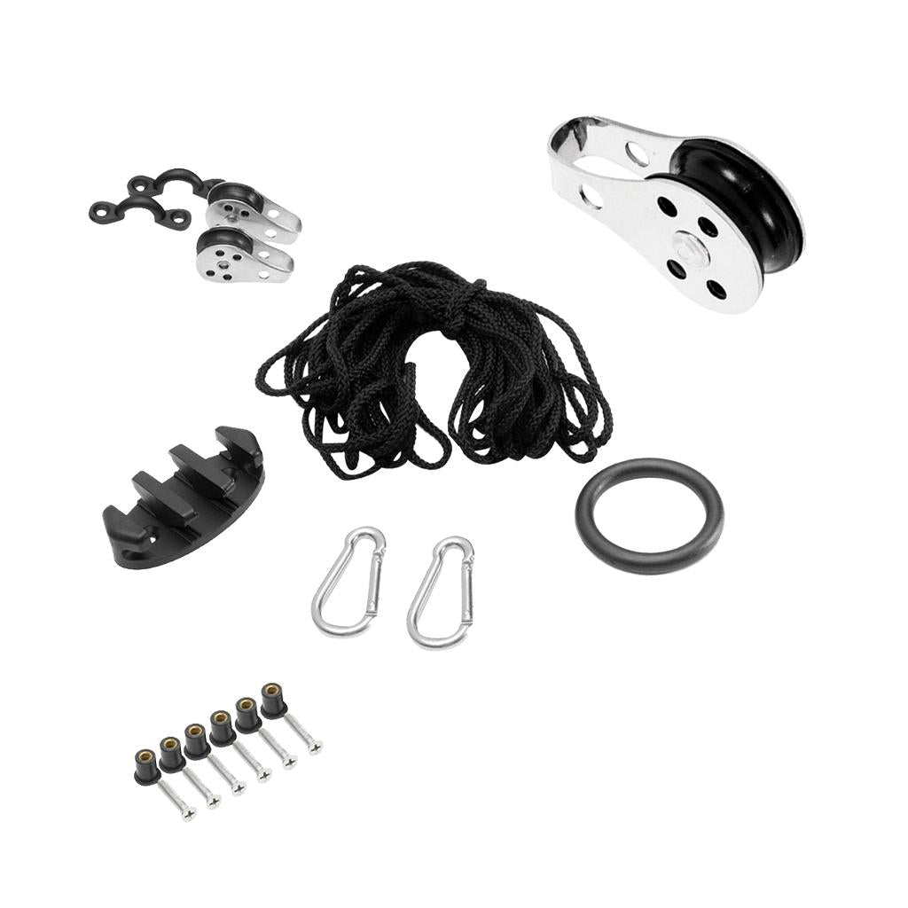 16 Pieces/ Set Kayak Canoe Boat Anchor Trolley Kit Pulley Cleat Pad Eye Rope