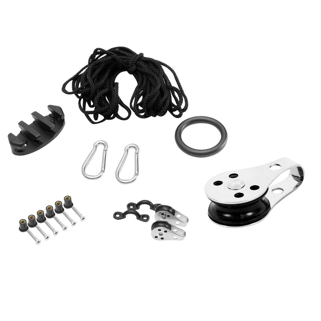 16 Pieces/ Set Kayak Canoe Boat Anchor Trolley Kit Pulley Cleat Pad Eye Rope
