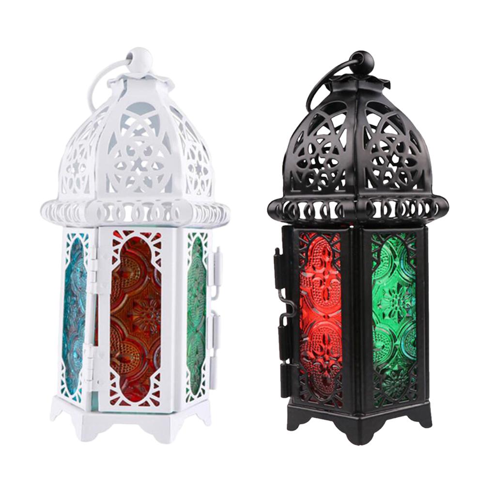 2 Pieces Candle Holder Moroccan Iron Chandelier Glass Votive Candle Lantern