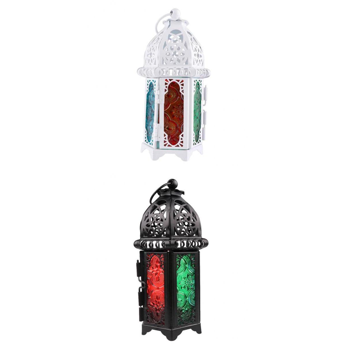 2 Pieces Candle Holder Moroccan Iron Chandelier Glass Votive Candle Lantern