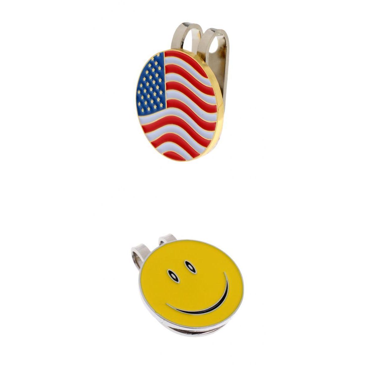 Alloy Magnetic Hat Clip with Removable Golf Ball Marker USA Flag+Smile Face