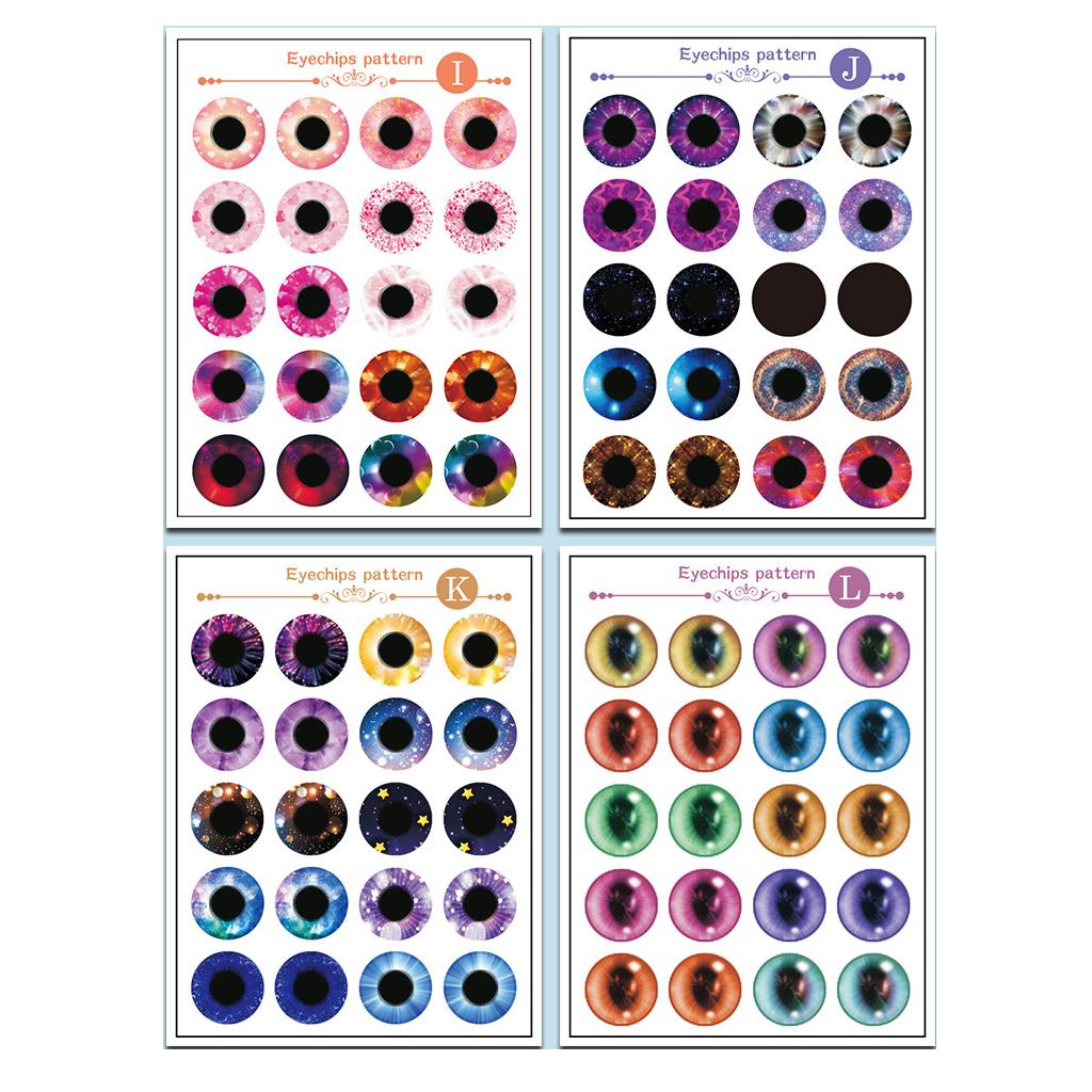 18 Sheets Doll Eyes Chips Pattern without UV Glue for 12'' Blythe Dolls A-R