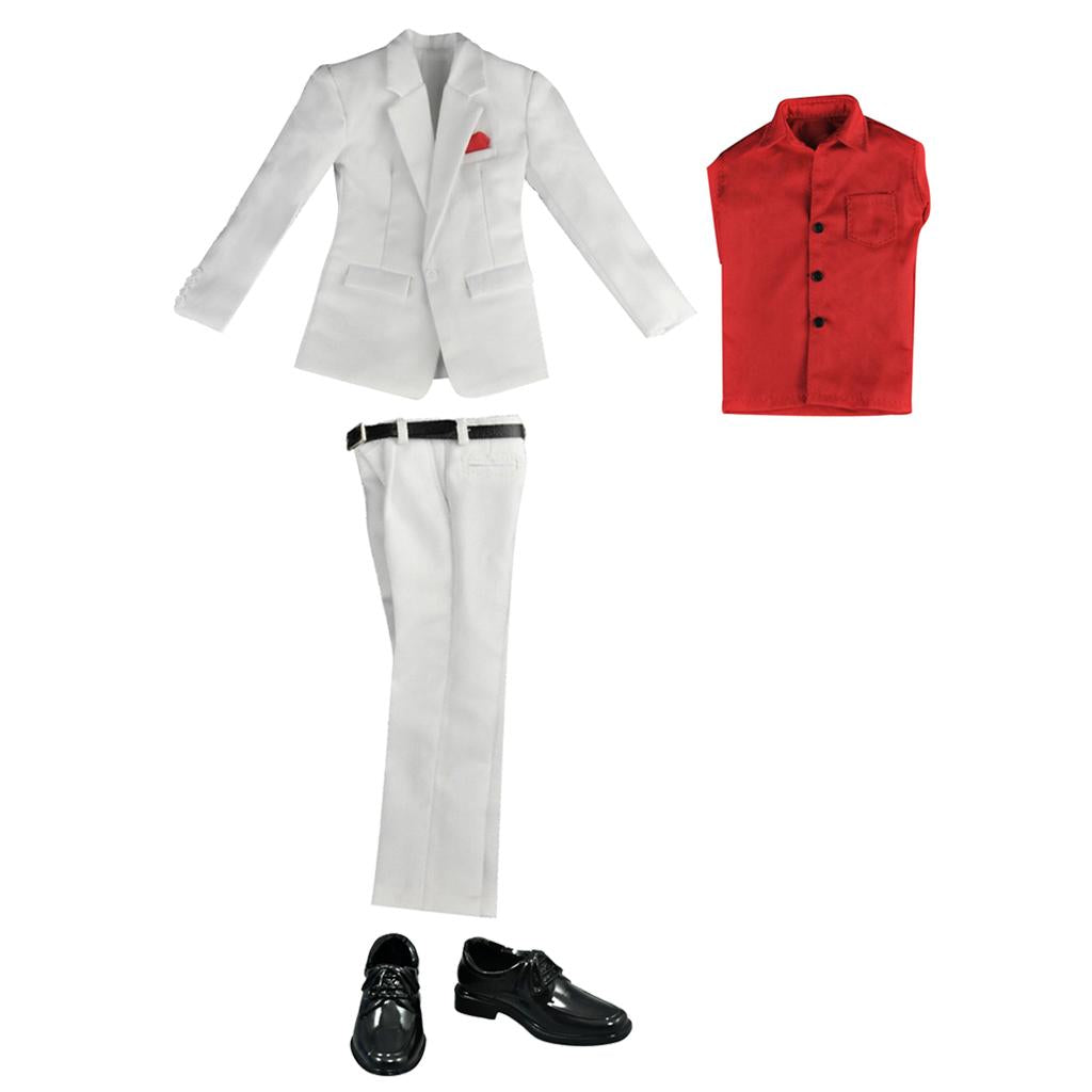 1/6 White Suit Long Sleeve Shirt Pants Set & Shoes for 12'' Male Figure