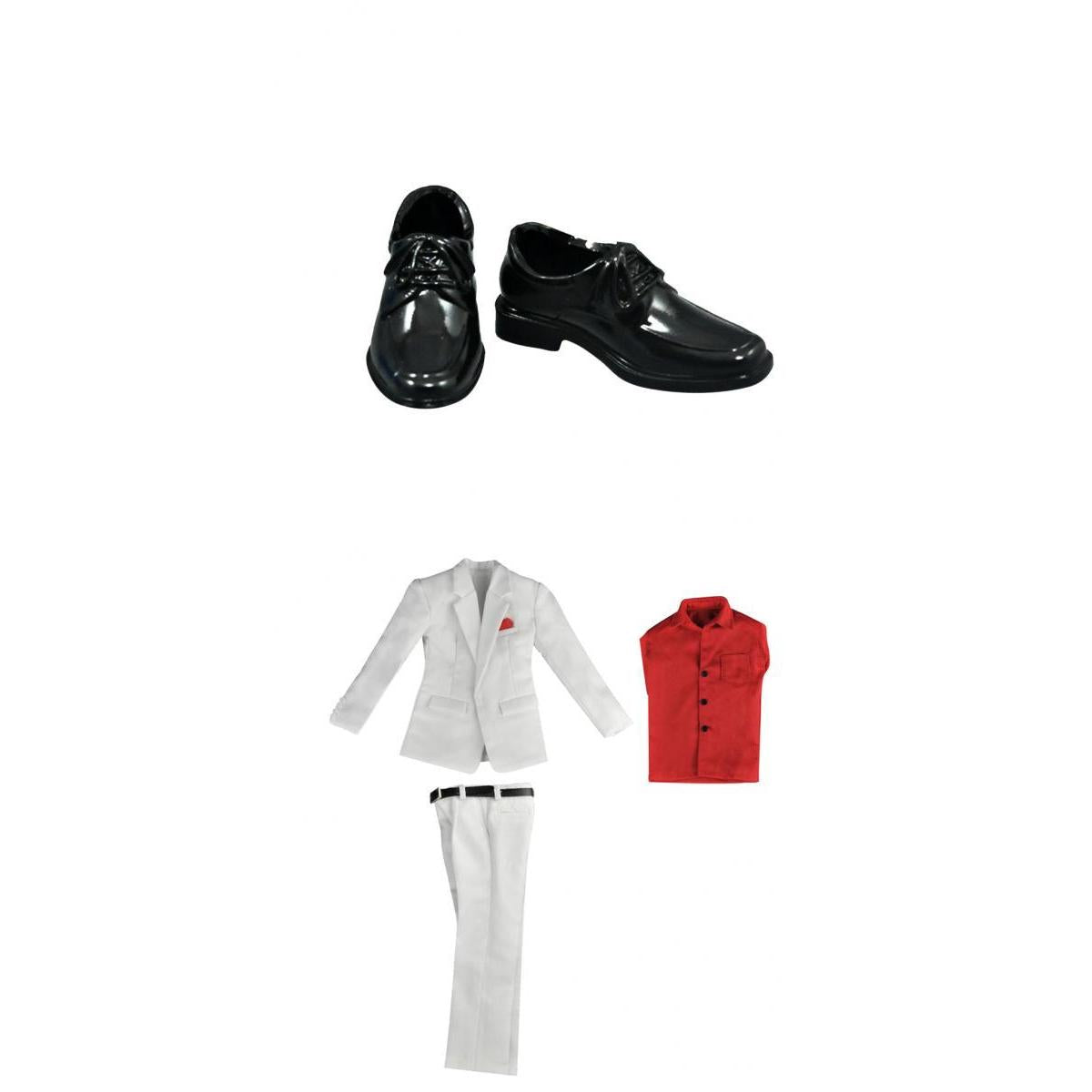1/6 White Suit Long Sleeve Shirt Pants Set & Shoes for 12'' Male Figure